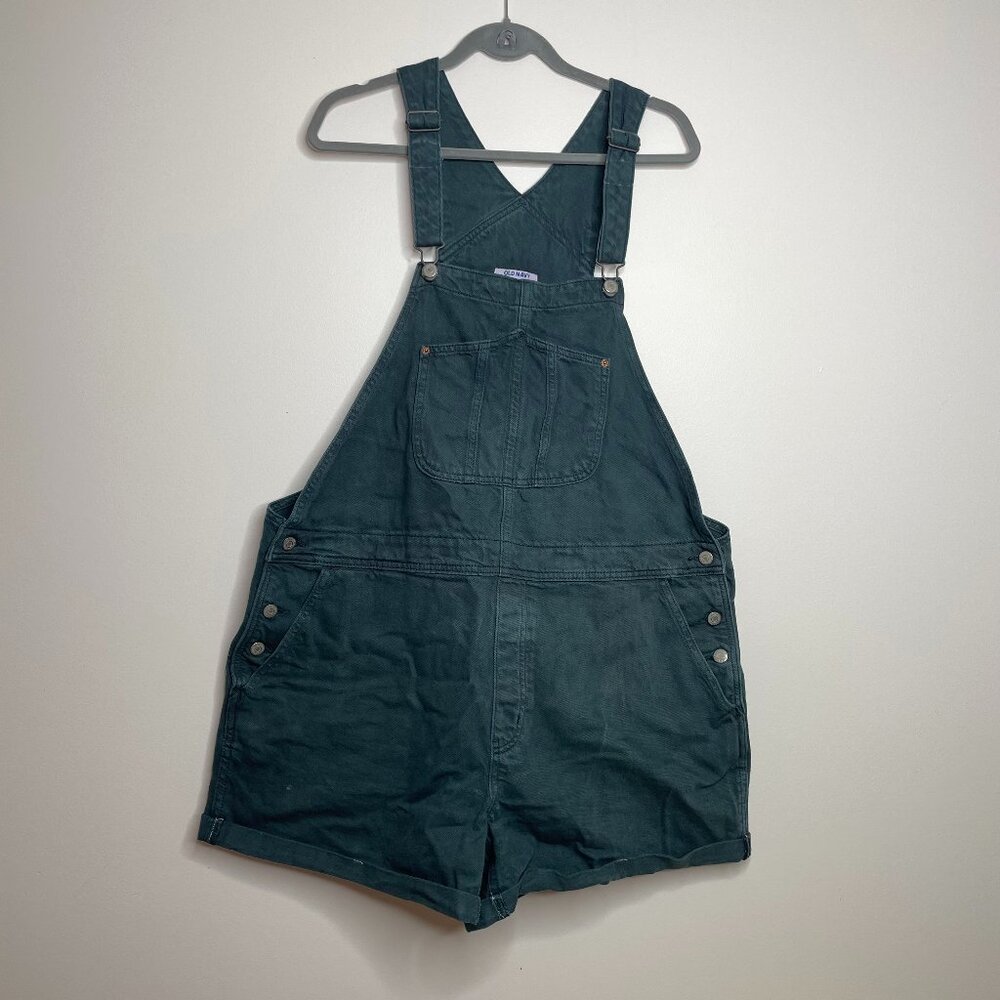 Old Navy Slouchy Non-Stretch Jean Short Overalls Teal XXL